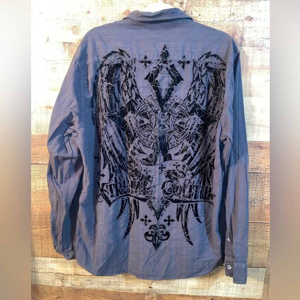Xtreme Couture Cross and Wings Y2K vintage button up shirt